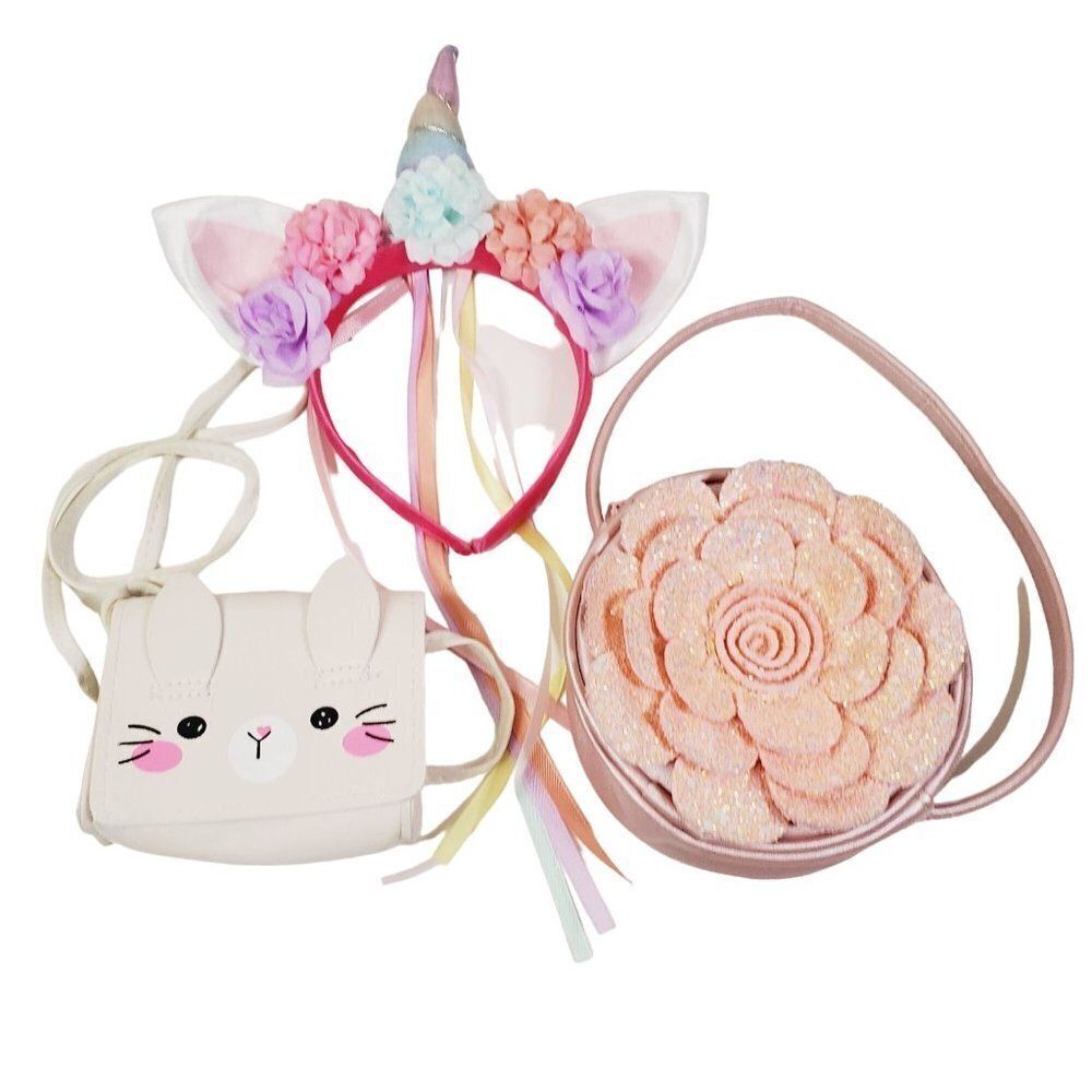 Girls Pink Bunny Purse Floral Bag Unicorn Headband
